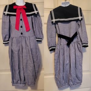 Vintage 1970's Mod Nautical Velvet Black and White Houndstooth jumpsuit